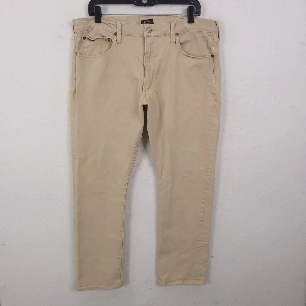 Polo Ralph Lauren Varick Slim Straight Pants Mens 38x30 Tan Khaki Chinos Stretch